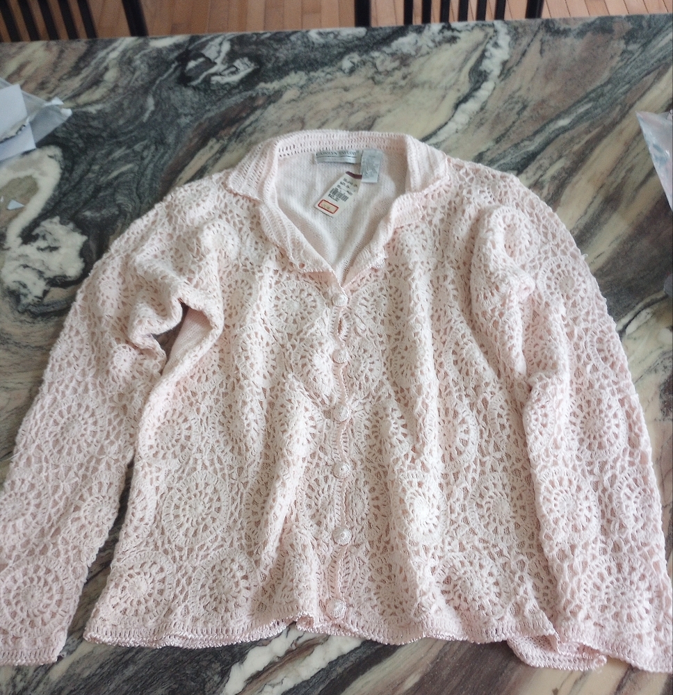Pink Crochet Sweater Cardigan
